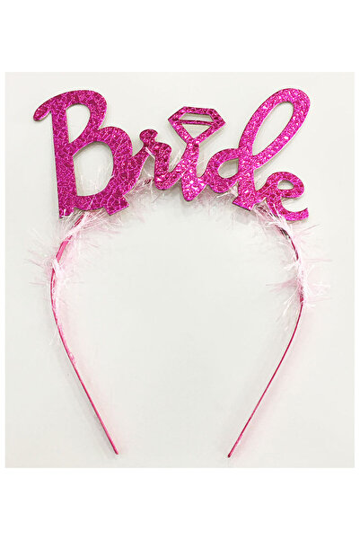 pınaxar Fuchsia Color Bachelorette Italic Text Bridal Crown with Wedding Ring