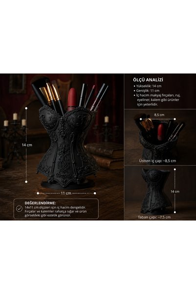 VOLOYAS Decorative Makeup Brush Organizer with Corset Design Pen Holder – Stylish Desktop Cosmetic Organizer
