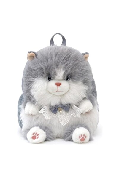 MASHASHOP Plush backpack, realistic Cat model, grey/white, 30 cm