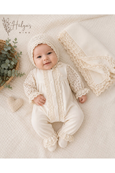 Hülya's MIND Custom Made Lace 3-Piece Newborn Romper, Hat and Blanket Set ✨