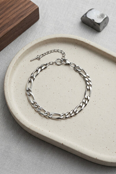 Mega Bazaar 316L Steel Silver Color Eyelet Chain Model Men's Bracelet