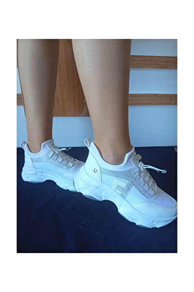 pınaxar Women's High Sole Comfortable Stylish Daily Sports Shoes White Color