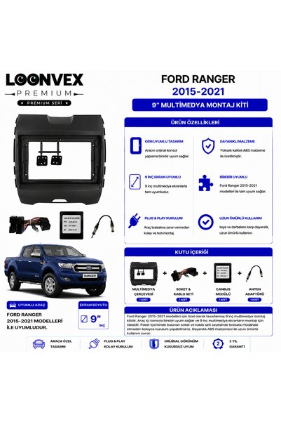 LOONVEX Premium Ford Ranger 2015-2021 9 Inch Multimedia Frame and Mounting Kit