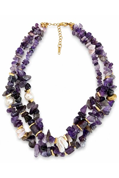 CHARMLUCKY Natural Amethyst-Pearl 3-Pack Necklace
