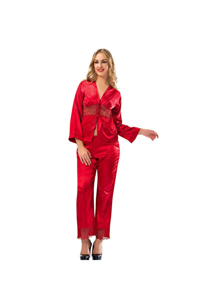 Nur store Çanta Red Satin Pajama Set