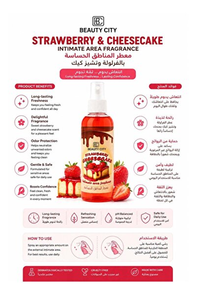 BC Beauty City Strawberry & Cheesecake Intimate Area Fragrance - Long Lasting Freshness Spray