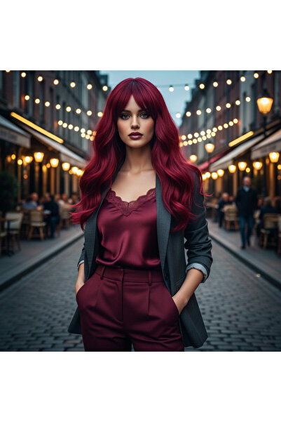 Nur store Çanta Daalı Perçemli Fiber Sen Перука със средна дължина / Червен