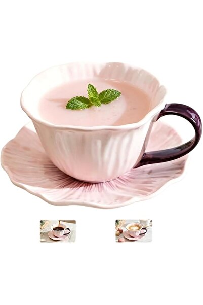 GENERAL Handmade Ceramic Coffee Cup Set with Saucer, Flower Design, Perfect a...