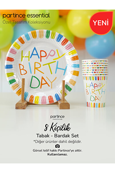 partince 8 Kişilik Pastel Summer Happy Birthday Tema Tabak Bardak Set Kullan ...