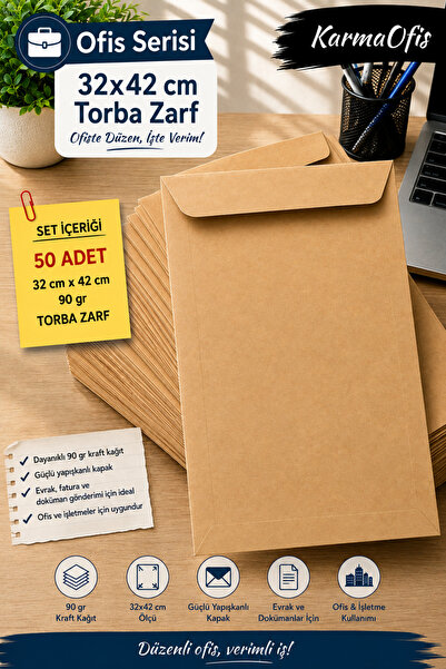 KarmaOfis 32×42 سم 90 جرام مظروف كرافت 50 قطعة اختيارية |   مظروف إرسال الفوا...