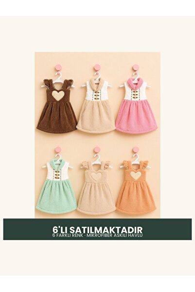 viracasa Mikrofiber Askılı Havlu Bez 6'lı Set Elbise Model Asmalı Mutfak Banyo El Kurulama Havlusu