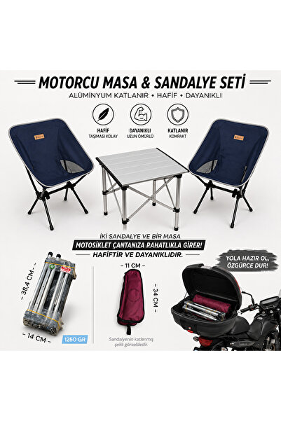 Sekoutdoor Motosiklet masa sandalye seti katlanır alüminyum profesyonel set