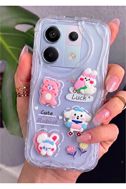 Rivor Xiaomi Redmi Note 13 Pro 5G Uyumlu Kılıf 3D Sevimli Tavşan ve Ayıcık Fi...