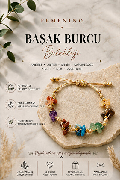 Femenino Başak Burcu Doğal Taş Makrome Bileklik