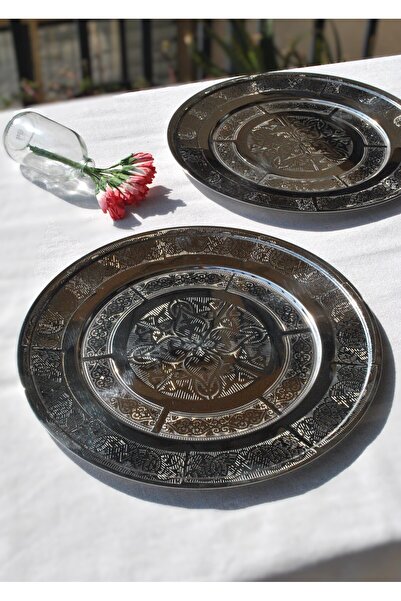 Qualitev 6 Pieces Stainless Steel Ethnic Patterned Serving Plate 27 cm