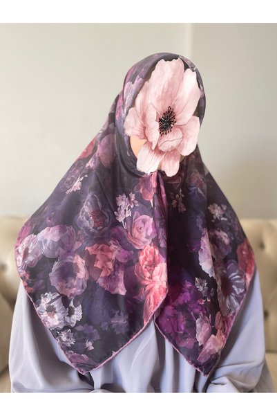 Nakişce وشاح عضوي بنمط الفاوانيا مقاس 90x90 سم