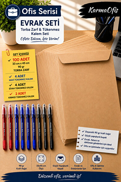 KarmaOfis 33X45 cm Bag Envelope 90 Gr Kraft – 100 Pieces |   10 Ballpoint Pens