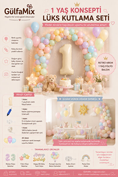 Gülfa Giftbox Luxury Macaron Themed 1St Year Concept Birthday Celebration Bal...