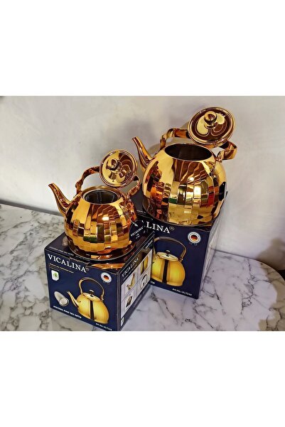 Genel Markalar Çelik çaydanlık , paslanmaz A kalite çaydanlık gold rengi takı...