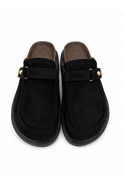 diclepolat Women's Black Suede Buckle-Strapped Sabo Slippers Daily Home and O...