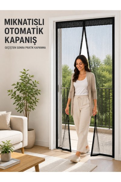 Generic Brand Черен магнитен мрежест комарник за врата, практичен дизайн, под...