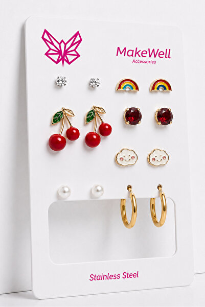 MakeWell 925 Ayar Gümüş İğneli 9 Çift Küpe Seti – Paslanmaz Çelik Halka Küpe ...