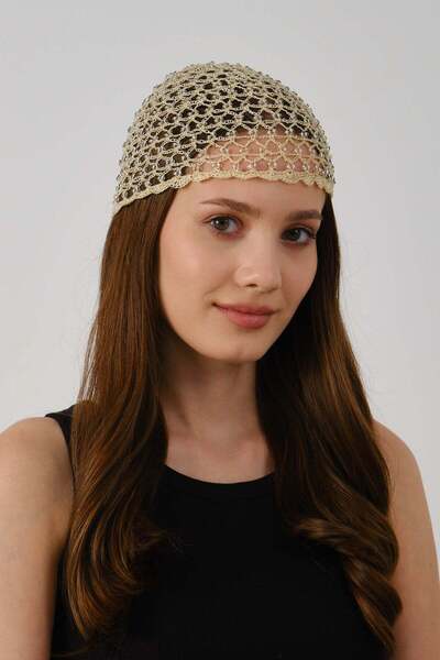 C&City Bead Embroidered Summer Knitted Beanie Y8253 Beige