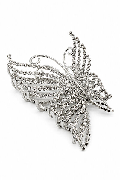 MakeWell Women's Butterfly Figured Bun Hairpin – Silver Color with Stones, La...