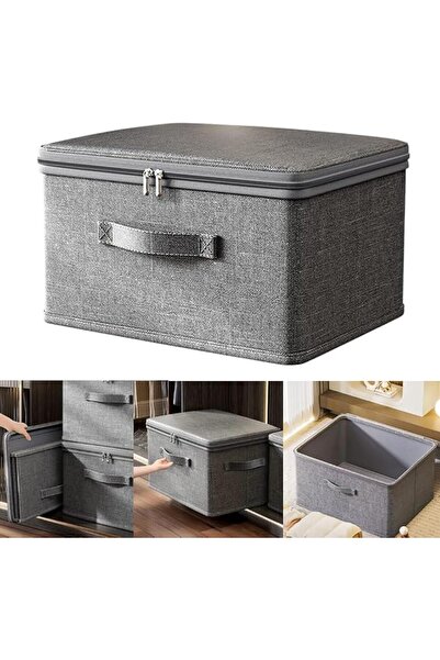 SmartMaster Storage Bins with Zipper Lid Cotton Linen Fabric Lidded Storage B...