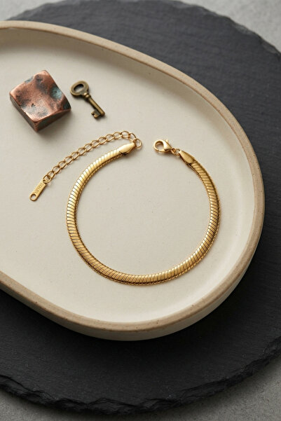 Lisinya 316L Steel Gold Color Flat Snake Chain Model Men's Bracelet -