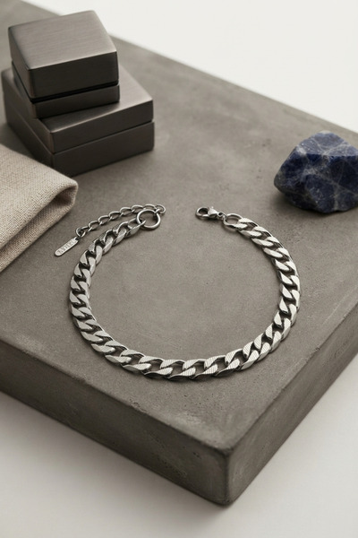 Lisinya 316L Steel Silver Color Cuban Chain Model Men's Bracelet -