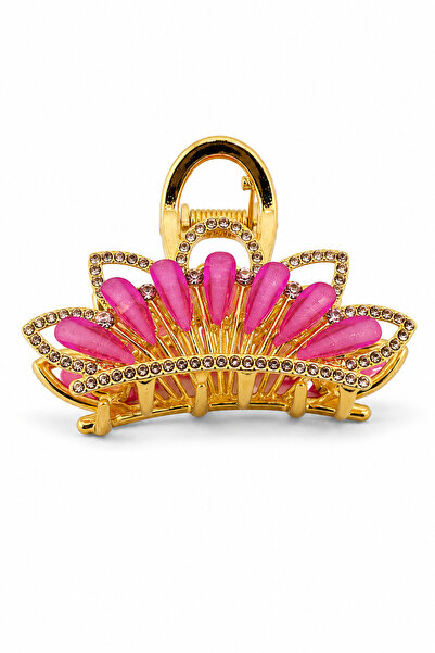 MakeWell Tightly Gripping Women's Stone Hairpin Clip – Gold Color with Pink a...