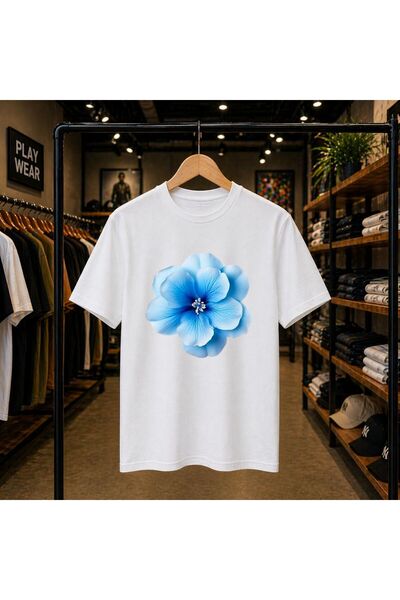 playwear Blue Floral Printed 100% Cotton Oversize Loose Regular Fit Crew Neck...