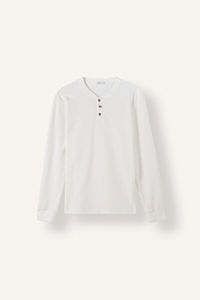 DeFacto Cotton Slim Fit Henley Collar Waffle Long Sleeve T-Shirt F8212Ax26Au