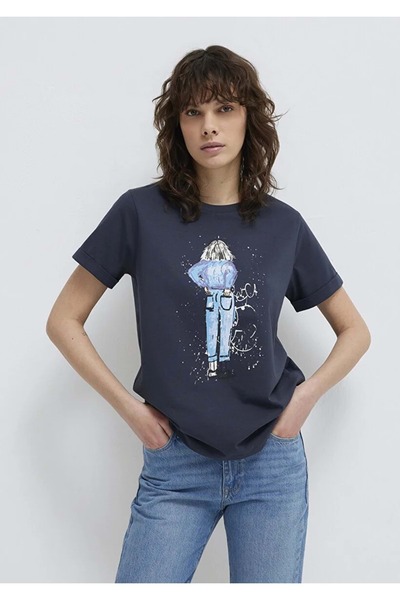 Mavi M168890 Denim Girl Printed T-Shirt Women's T-Shirt Dark Blue