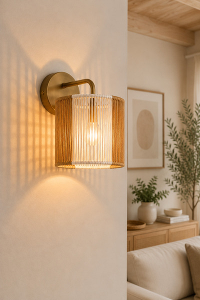 afralya home Bohemian Style Sconce Wicker Sconce Raffia Sconce / Hallway Sconce (Installation Included)