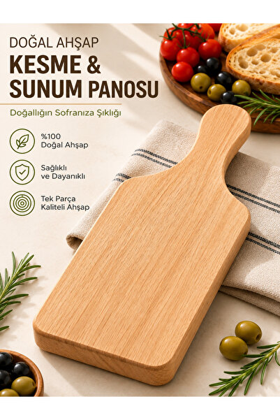 Ahşap Mini Kesme ve Sunum Panosu 20x9 cm – Doğal Ahşap Tek Parça Kahvaltılık Servis Tahtası