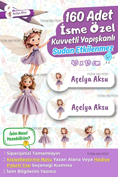 Think And Print Okul Etiketi Renkli Peri Kızları Kalem Defter Etiketi Özel İs...
