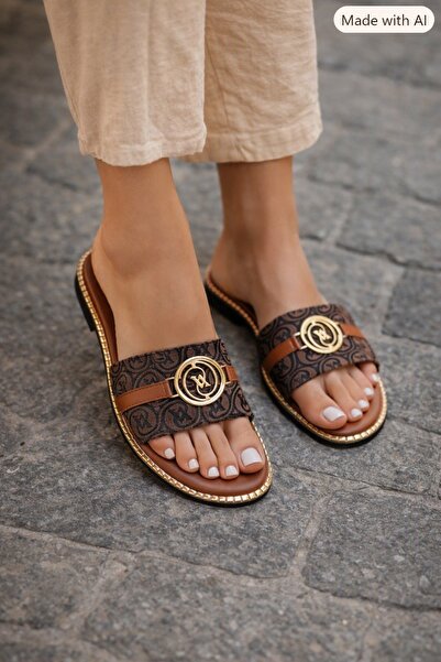 volenta deluxe aksesuar "Women's Leather Sandals with Gold Metal Accessory De...