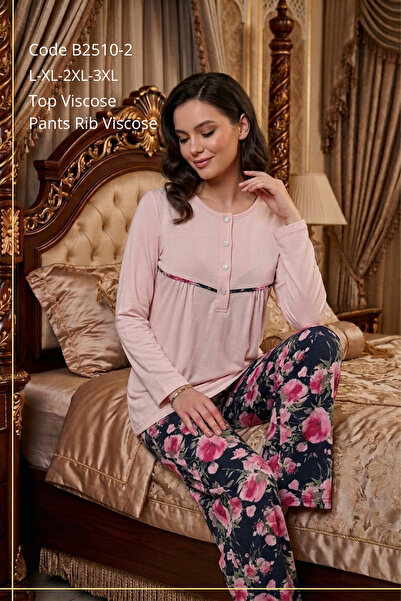 big mama Women's Pajama Set, Large Size, Relaxed Fit Buttoned Home Wear