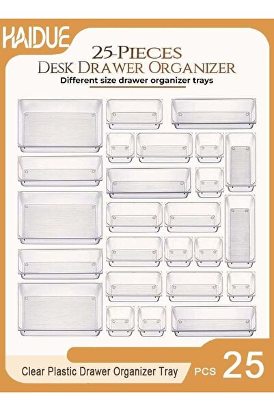 Haidue 25 piece Clear Plastic Drawer Organizer Tray, Drawer Dividers Storage ...