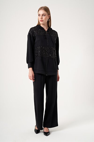 FTZ WOMEN Women's Sequin Detailed Modal Set Black 31519