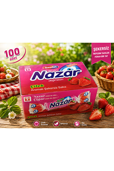u.s.m ucuzsanalmarket NAZAR Sakız Çilek Aromalı 100 adet - Şekersiz