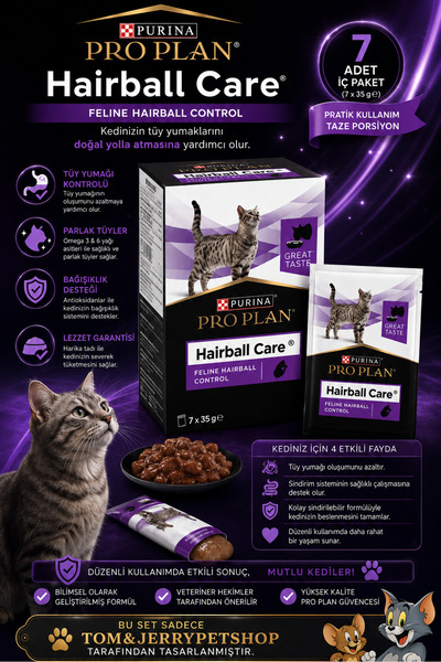 Pro Plan Tom&JerryPetshop - Purina Hairball Care Kedi Yaş Mama 7x35 Gr Tüy Yu...