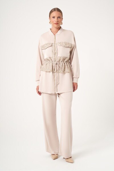 FTZ WOMEN Kadın Modal Payet Detaylı İkili Takım Beige 31517