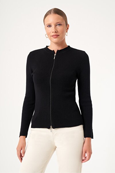 FTZ WOMEN Women's Zipper Detail Cardigan Black 25317