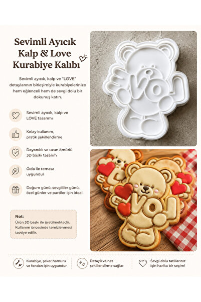 STRAWLİN MAISON Love Teddy Bear Cookie Mold Sugar Dough Shaper