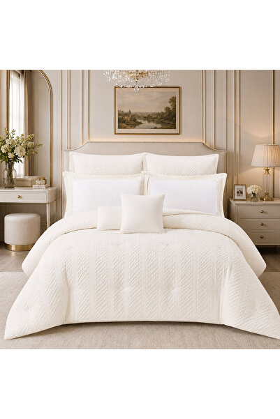 ShinyFlower Luxury Botanical Comforter Set, 5-Piece/8-Piece Textured Quilt Se...