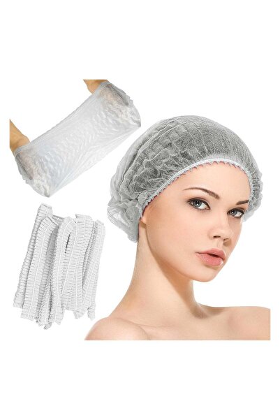 Moment 100 Pcs Shower Cap 21 Inch White Disposable Hairnet Head Cover Elastic...