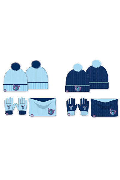 Disney Set de iarnă Stitch pentru copii: căciulă, mănuși și fular tip snood
